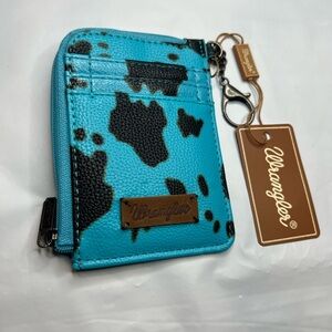 NWT Wrangler Blue and Black Cow Print zip around wallet